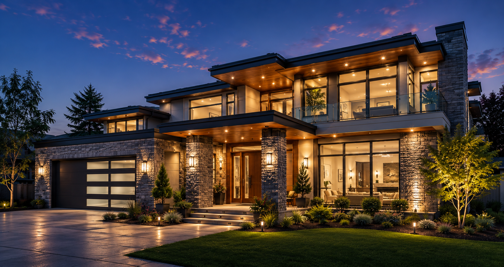 Luxury modern home at twilight